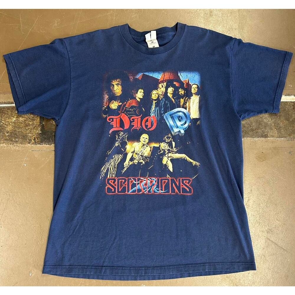 Vintage 2002 Dio Scorpions Deep Purple Band Tee Classic Rock Tour Y2K Graphic
